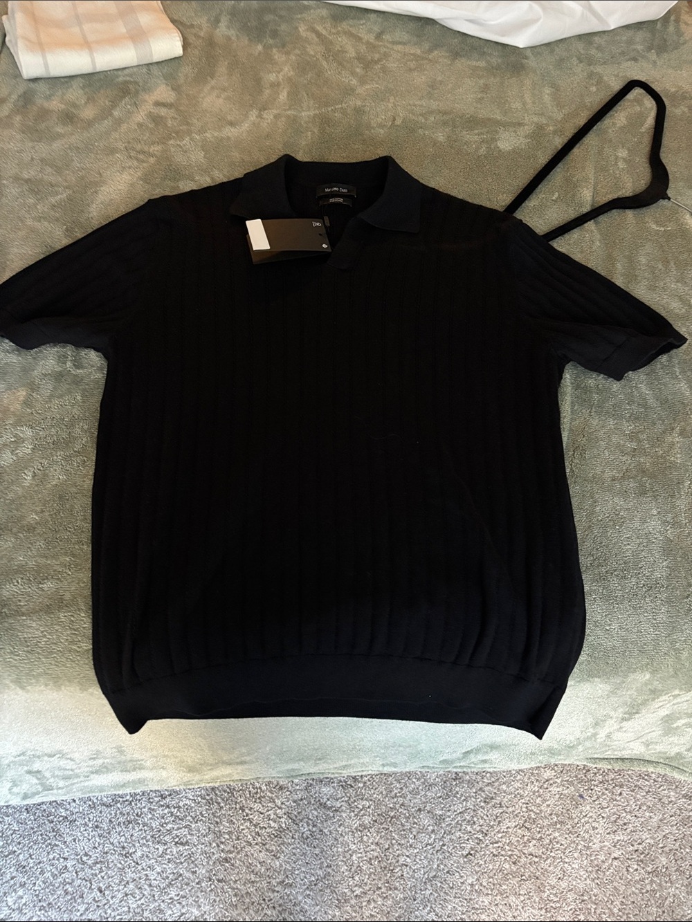 Massimo Dutti Black Short-Sleeve Ribbed Polo